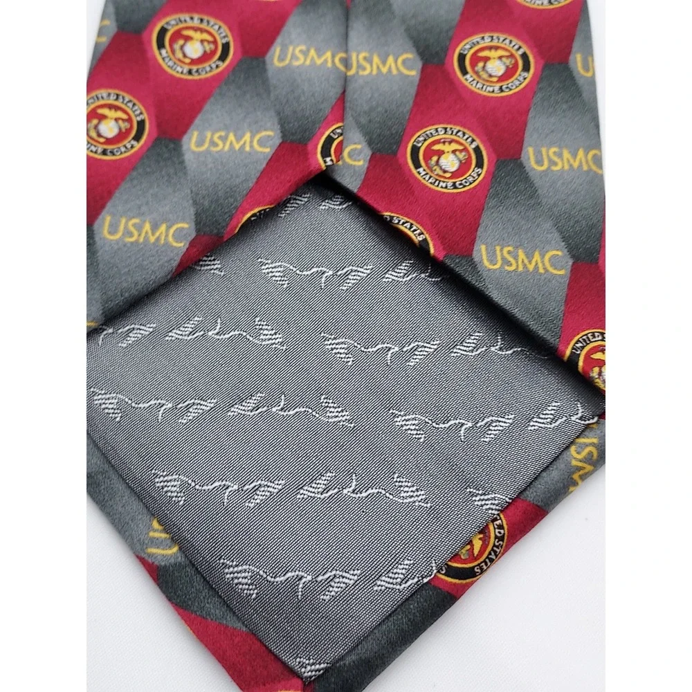 Eagles Wings USMC United States Marine Corps Red Grey Silk Necktie Military Tie